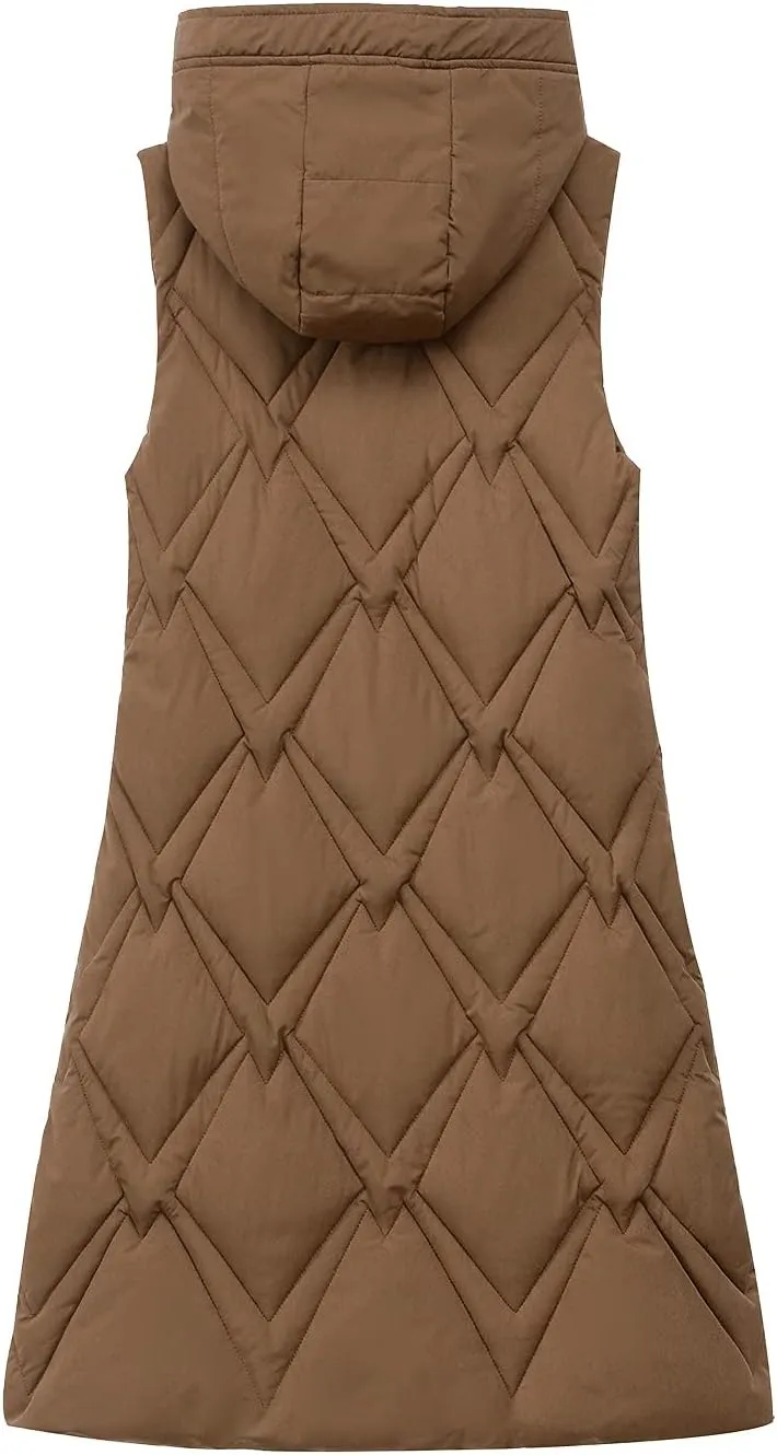 Outdoor With Hood Sleeveless Jacket With Pockets Down Women's Winter Long Warm Popcorn Cardigans for Women
