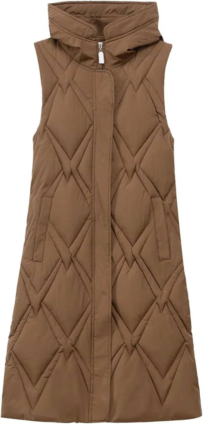 Outdoor With Hood Sleeveless Jacket With Pockets Down Women's Winter Long Warm Popcorn Cardigans for Women