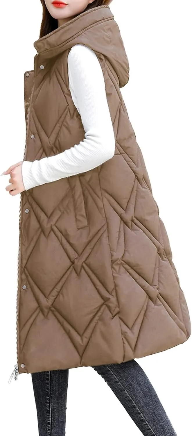 Outdoor With Hood Sleeveless Jacket With Pockets Down Women's Winter Long Warm Popcorn Cardigans for Women