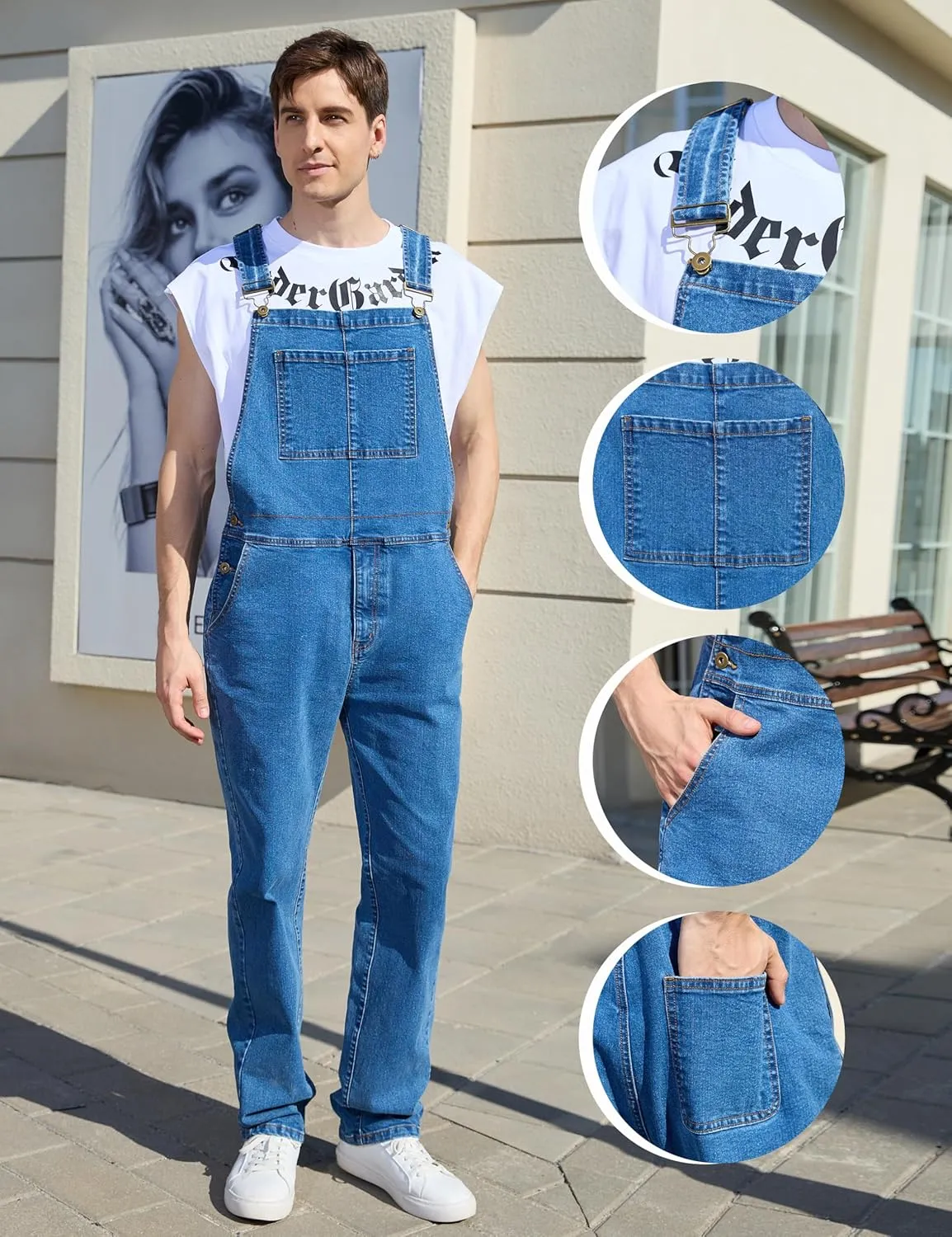Overalls for Men Fashion Coveralls Work Utility Denim Women Bib Jumpsuit with Pockets