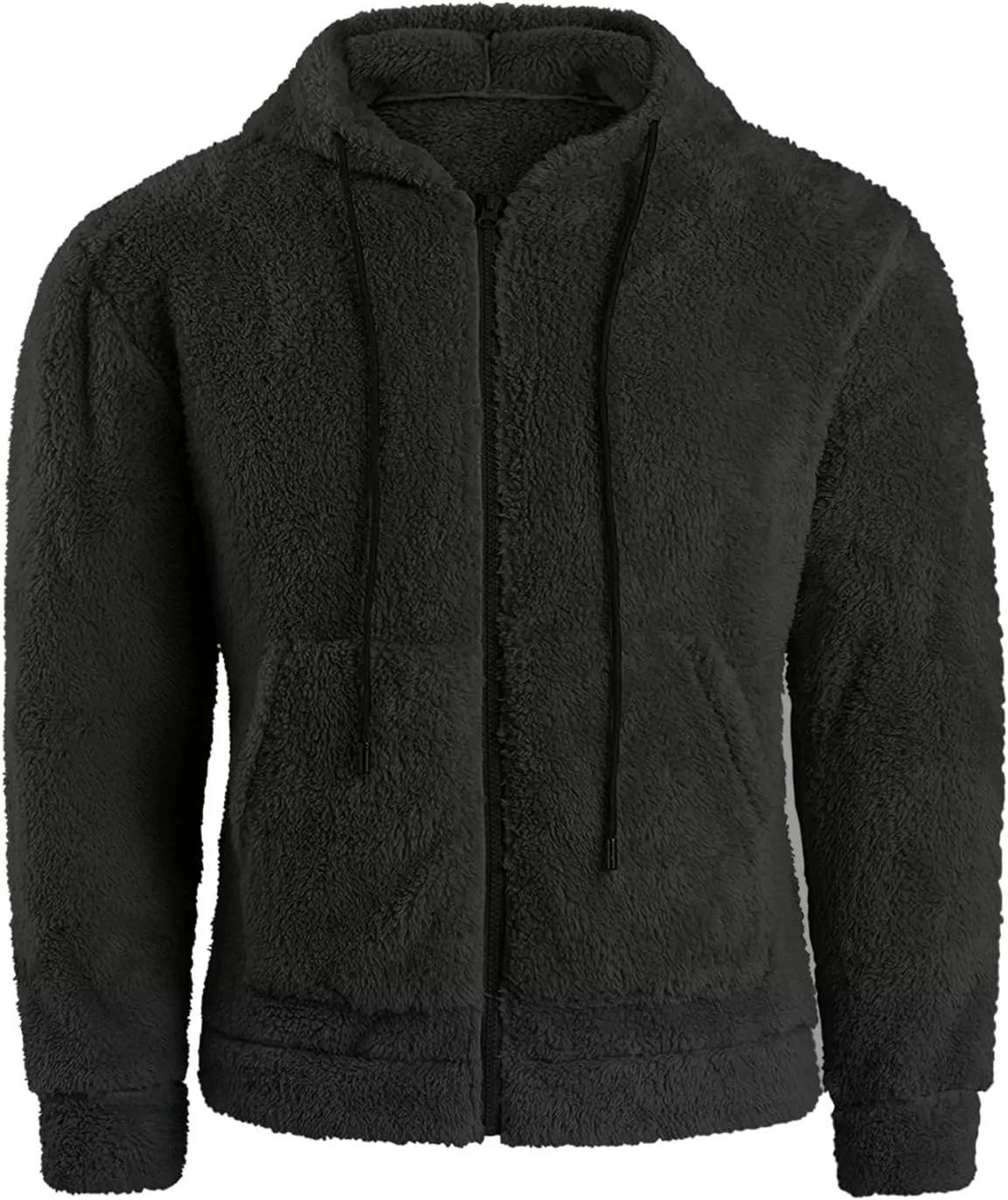 Oversized Fleece Jackets for Men Sherpa Lined Full Zip Loose Hoodies Jacket Long Sleeve Solid Winter Warm Coats with Pockets