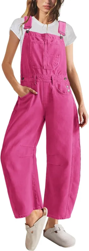Panadila Womens Overalls Loose Fit Casual Wide Leg Jumpsuit Oversized Bib Overalls Barrel Pants with Pockets