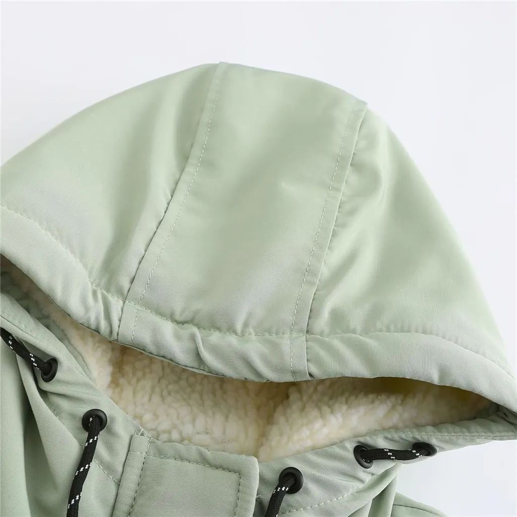 Parker Coat Lambswool Cotton Coat Women'S Thickened Padded Cotton Jacket Hooded Jacket