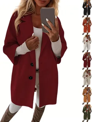 Pea Coats for Women Trendy Lapel Button 3/4 Sleeve Coats Winter Double Breasted Wool Coats with Pockets