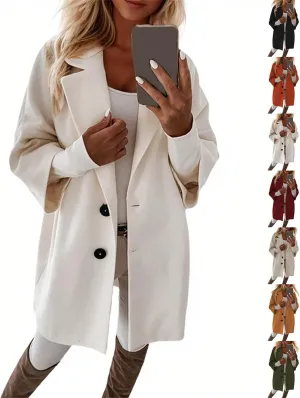 Pea Coats for Women Trendy Lapel Button 3/4 Sleeve Coats Winter Double Breasted Wool Coats with Pockets