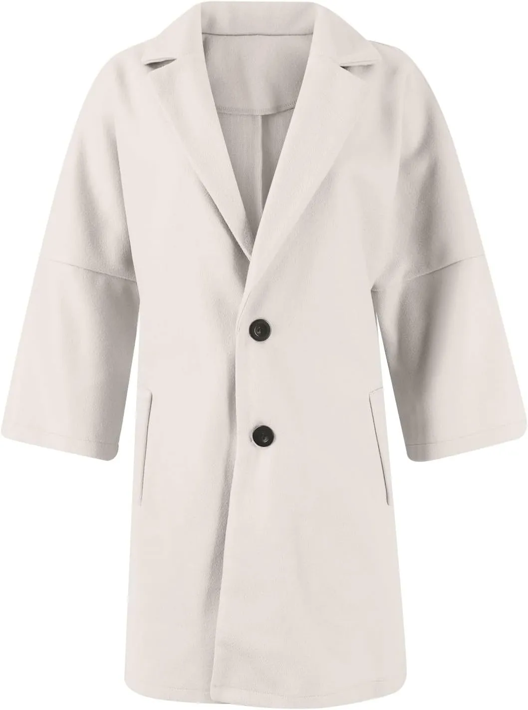 Pea Coats for Women Trendy Lapel Button 3/4 Sleeve Coats Winter Double Breasted Wool Coats with Pockets