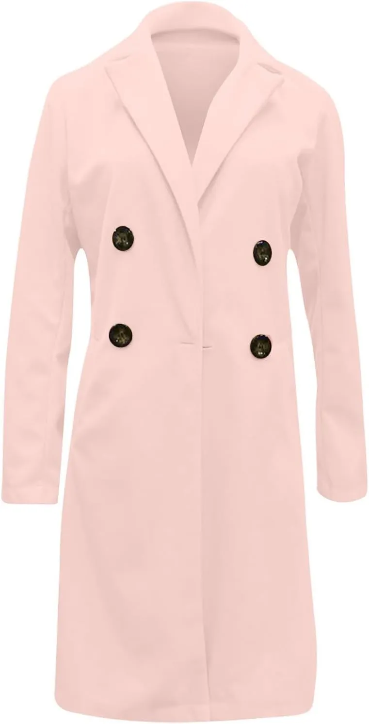 Pea Coats For Women,2024 Trendy Classic Notched Lapel Collar Double Breasted Trench Coat Mid Slim Fit Winter Coats