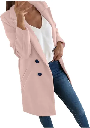 Pea Coats For Women,2024 Trendy Classic Notched Lapel Collar Double Breasted Trench Coat Mid Slim Fit Winter Coats