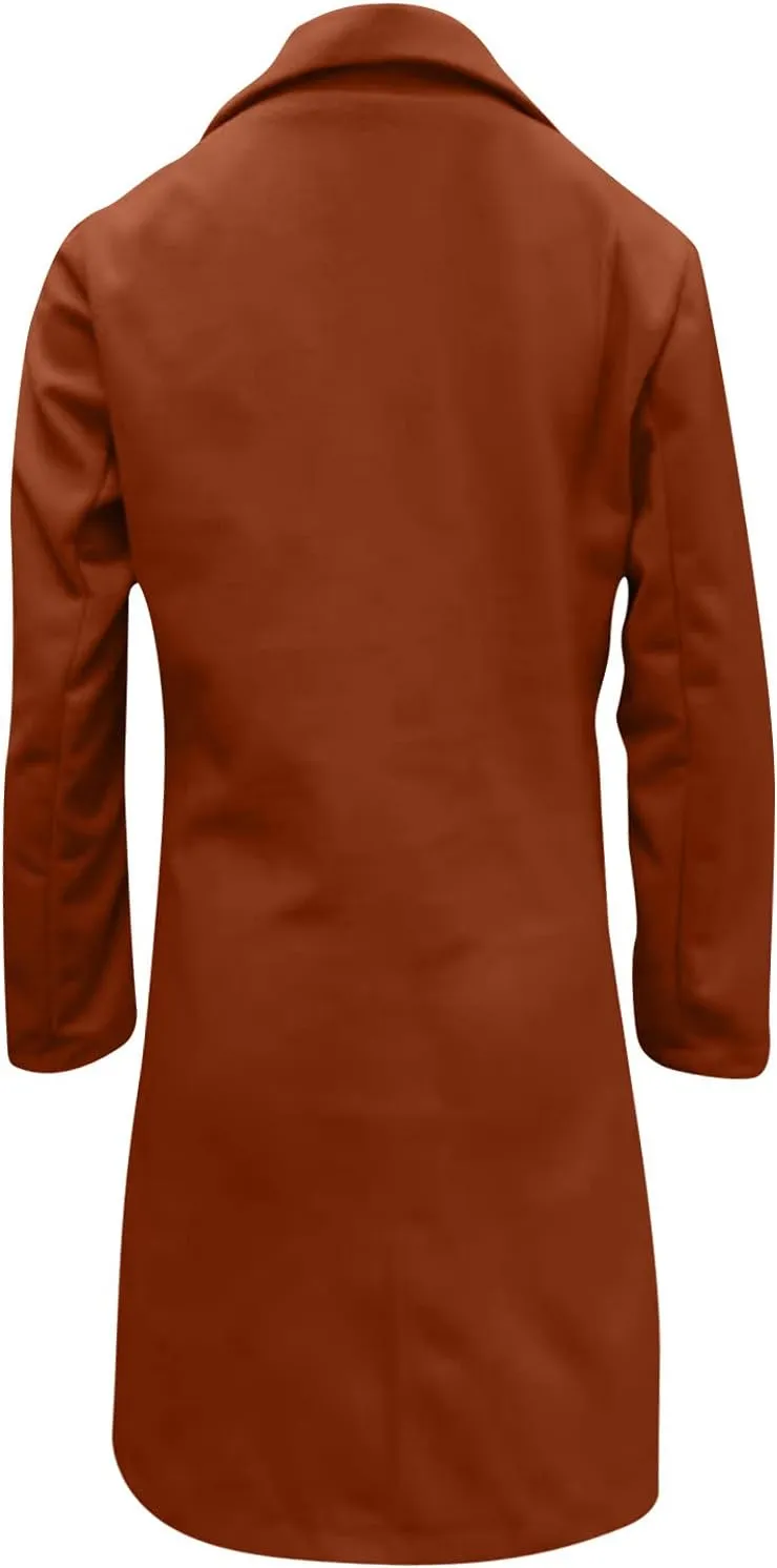 Pea Coats For Women,2024 Trendy Classic Notched Lapel Collar Double Breasted Trench Coat Mid Slim Fit Winter Coats