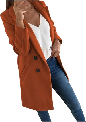 Pea Coats For Women,2024 Trendy Classic Notched Lapel Collar Double Breasted Trench Coat Mid Slim Fit Winter Coats