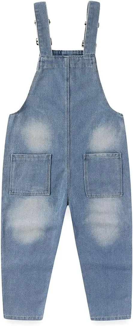 Peacolate 5-12 Years Girls' Denim Overall Set Long Sleeve T-Shirt & Jean Bib Overalls Stylish 2pcs Outfit for Kids Teens