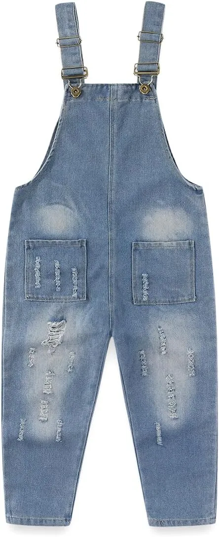 Peacolate 5-12 Years Girls' Denim Overall Set Long Sleeve T-Shirt & Jean Bib Overalls Stylish 2pcs Outfit for Kids Teens
