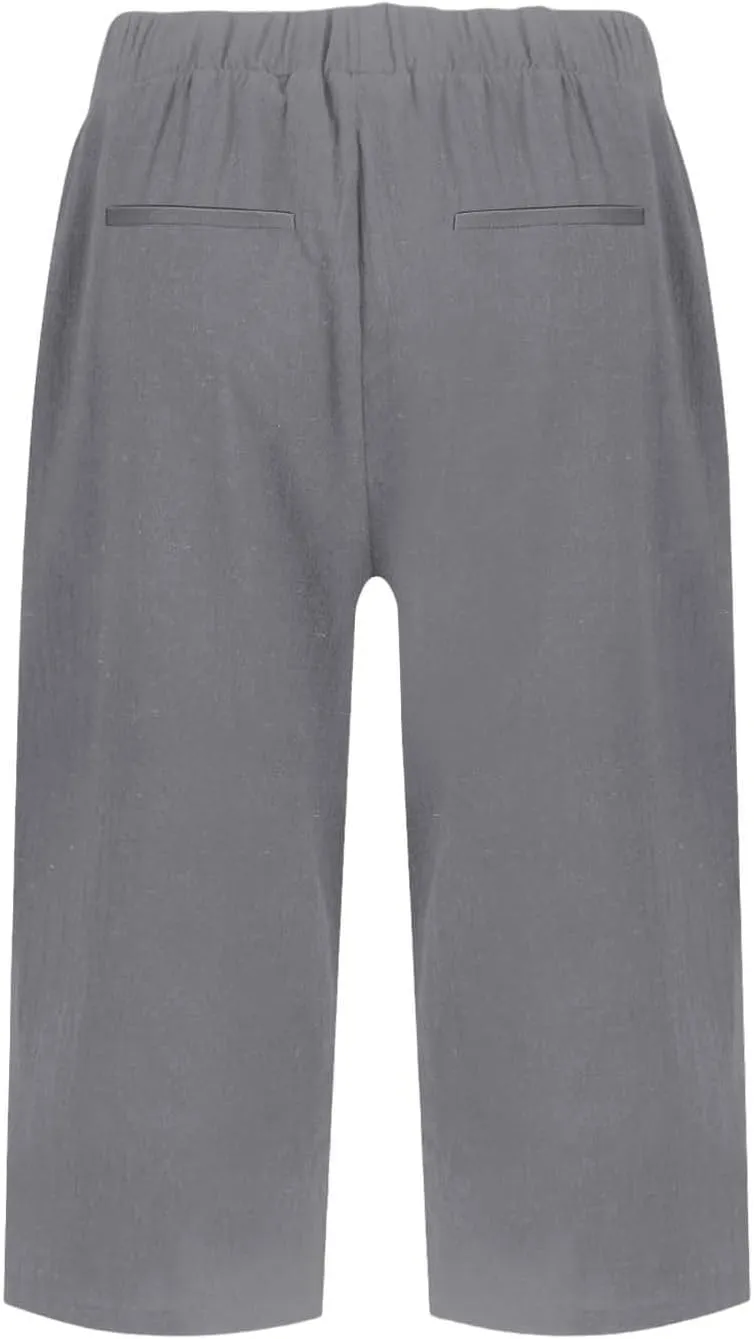 Pedal Pushers for Women Straight Leg Linen Capri Pants Relaxed Fit Cover Up Elastic Waist Bermuda Shorts with Pockets
