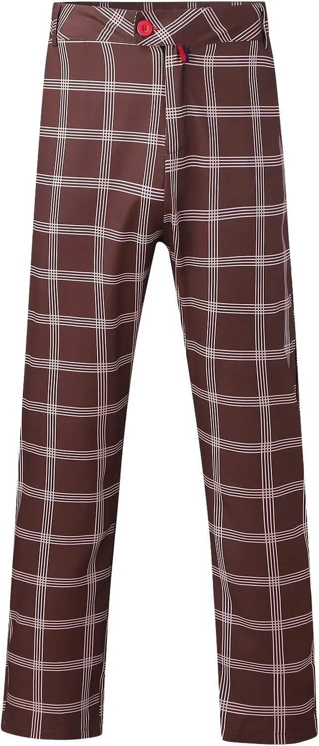 Plaid Dress Pants for Men Casual Slim Fit Chinos Pants Stretch Lightweight Business Pencil Pants Work Trousers with Pockets