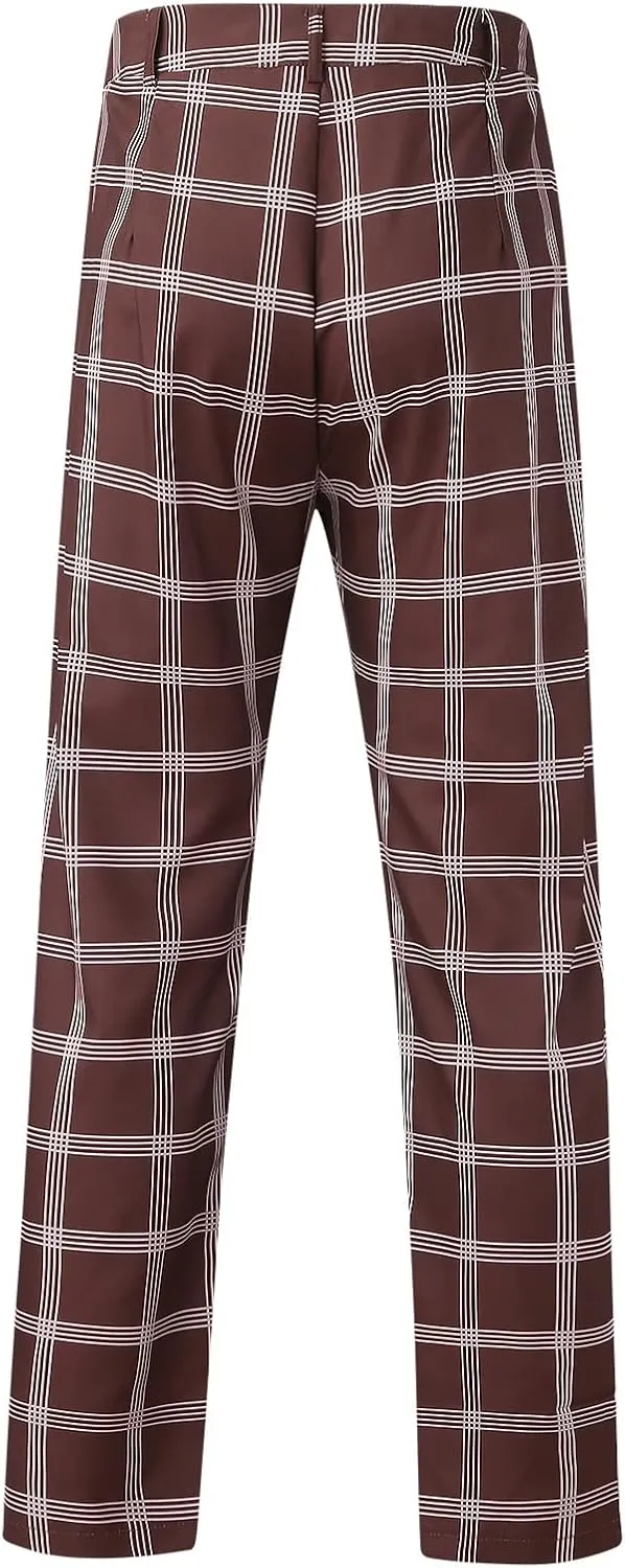 Plaid Dress Pants for Men Casual Slim Fit Chinos Pants Stretch Lightweight Business Pencil Pants Work Trousers with Pockets