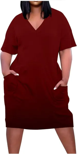 Plus Size Dresses for Curvy Women Oversize Casual Short Sleeve Tshirt Midi Dress Summer Solid Beach Vacation Dress