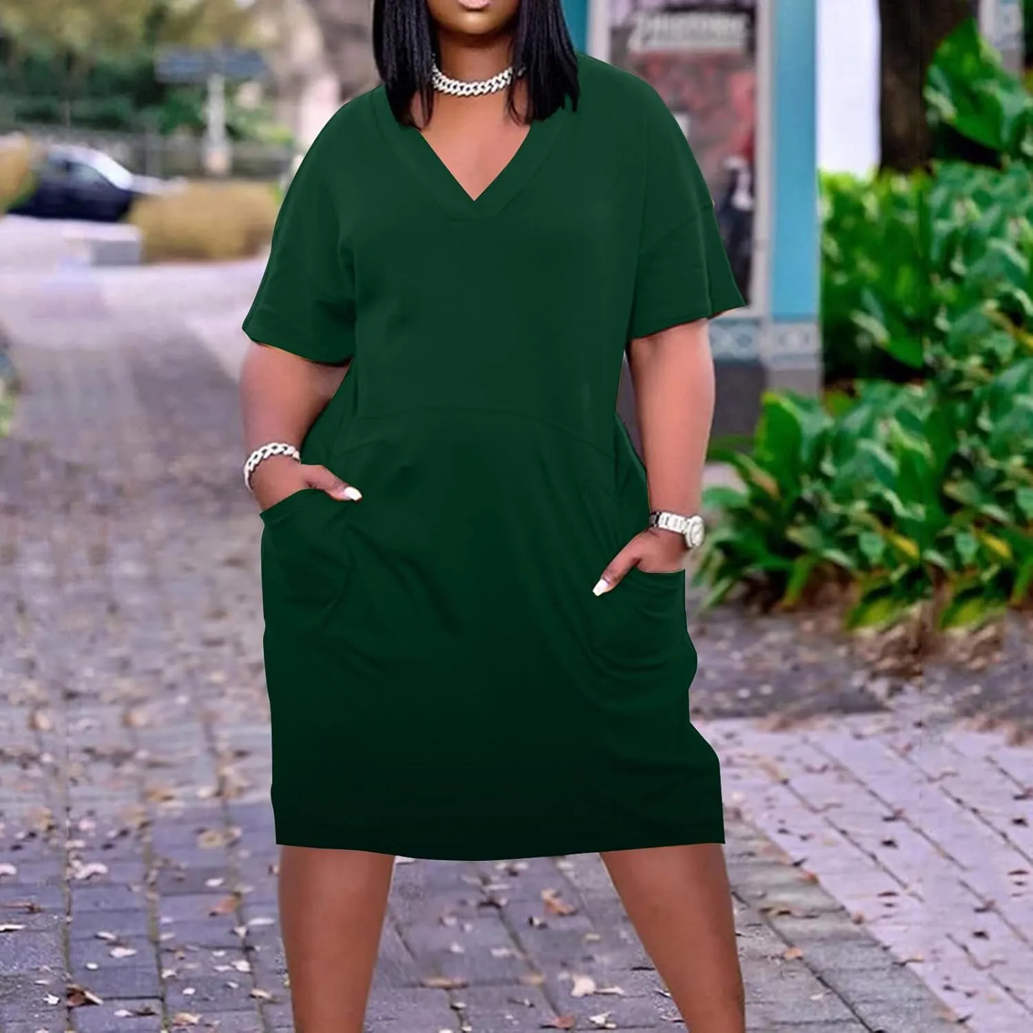 Plus Size Dresses for Curvy Women Oversize Casual Short Sleeve Tshirt Midi Dress Summer Solid Beach Vacation Dress