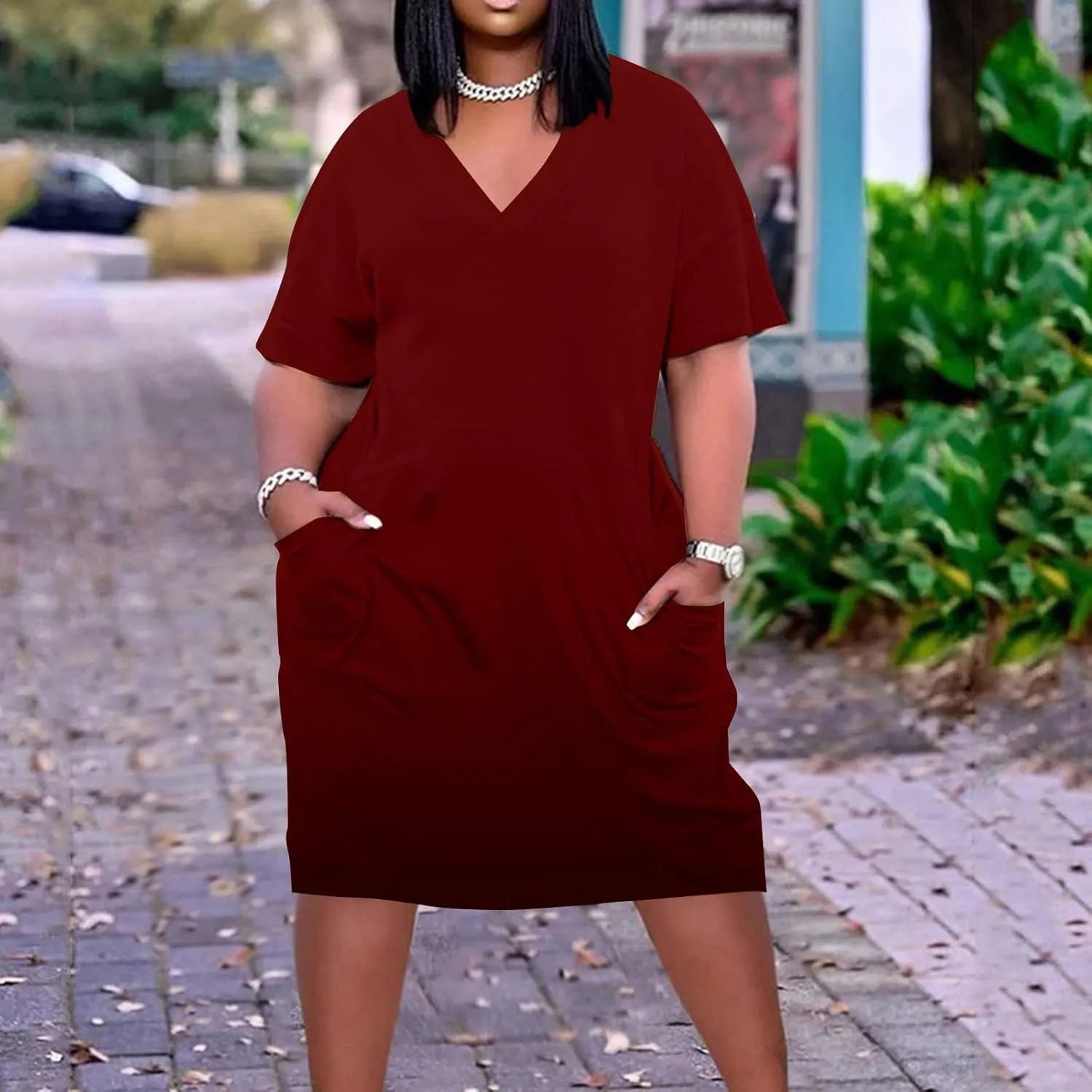 Plus Size Dresses for Curvy Women Oversize Casual Short Sleeve Tshirt Midi Dress Summer Solid Beach Vacation Dress