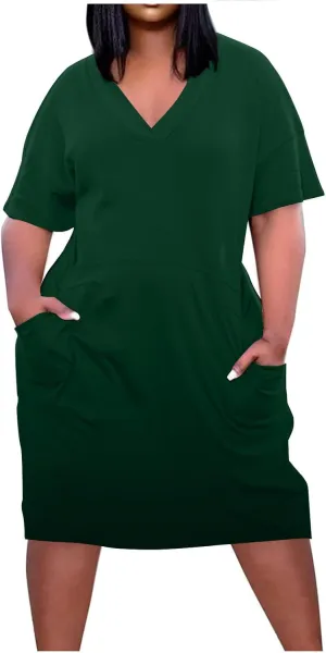 Plus Size Dresses for Curvy Women Oversize Casual Short Sleeve Tshirt Midi Dress Summer Solid Beach Vacation Dress
