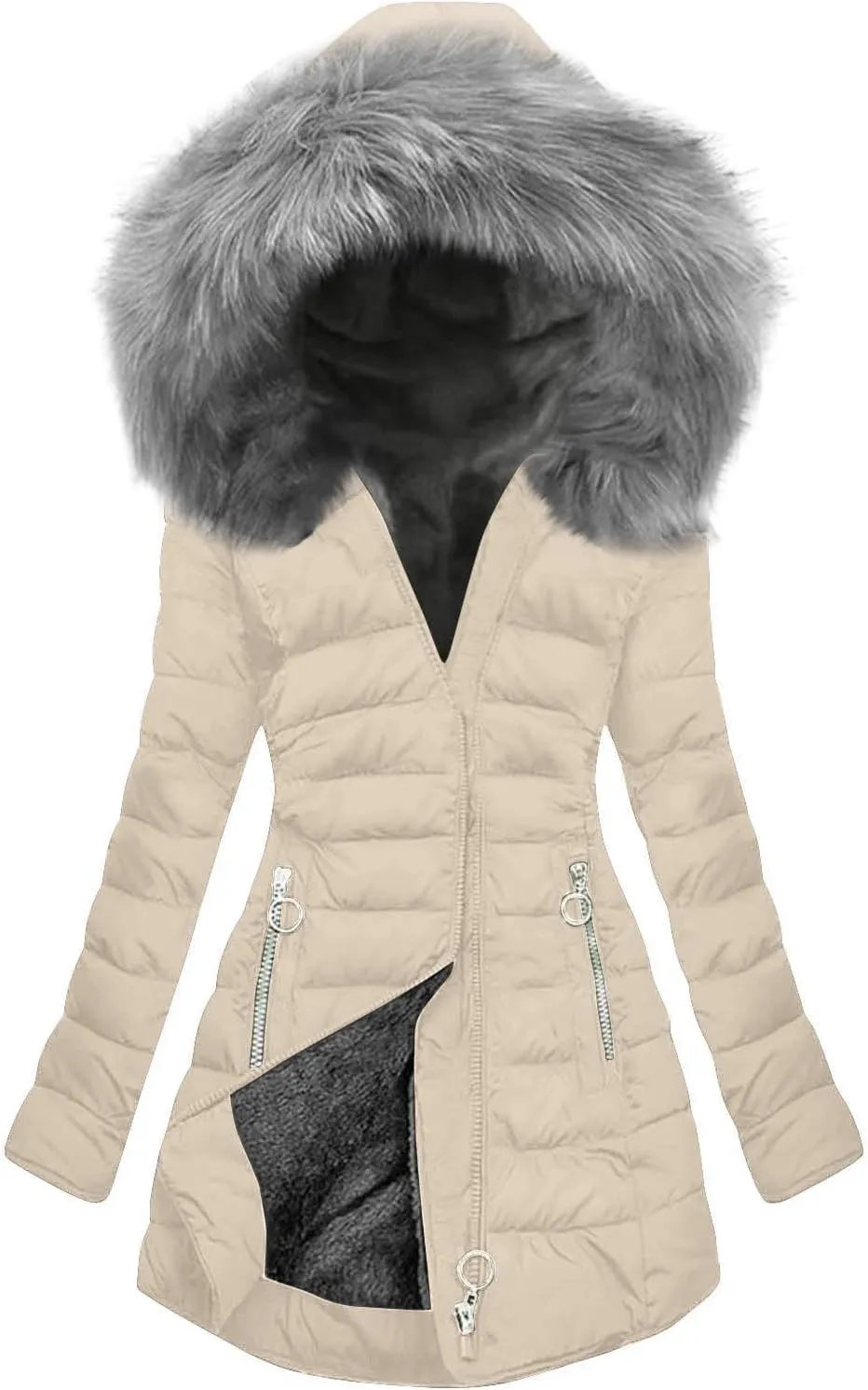 Plus Size Winter Puffer Coats for Women Thicken Warm Fleece Lined Parkas Coat Padded Down Jacket with Faux Fur Trim Hood