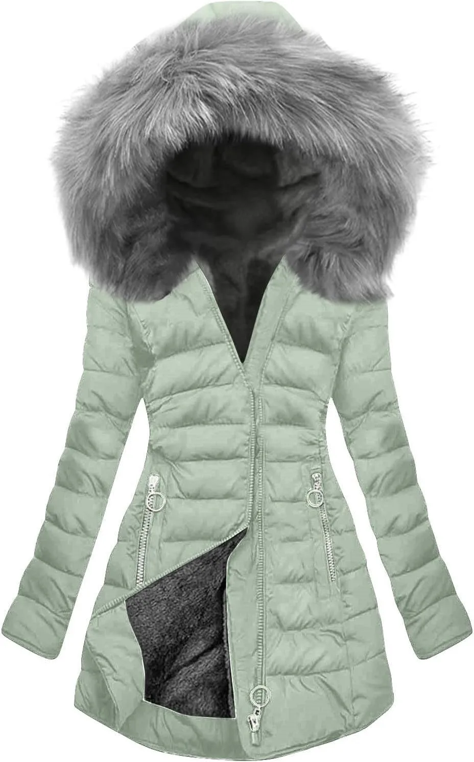 Plus Size Winter Puffer Coats for Women Thicken Warm Fleece Lined Parkas Coat Padded Down Jacket with Faux Fur Trim Hood