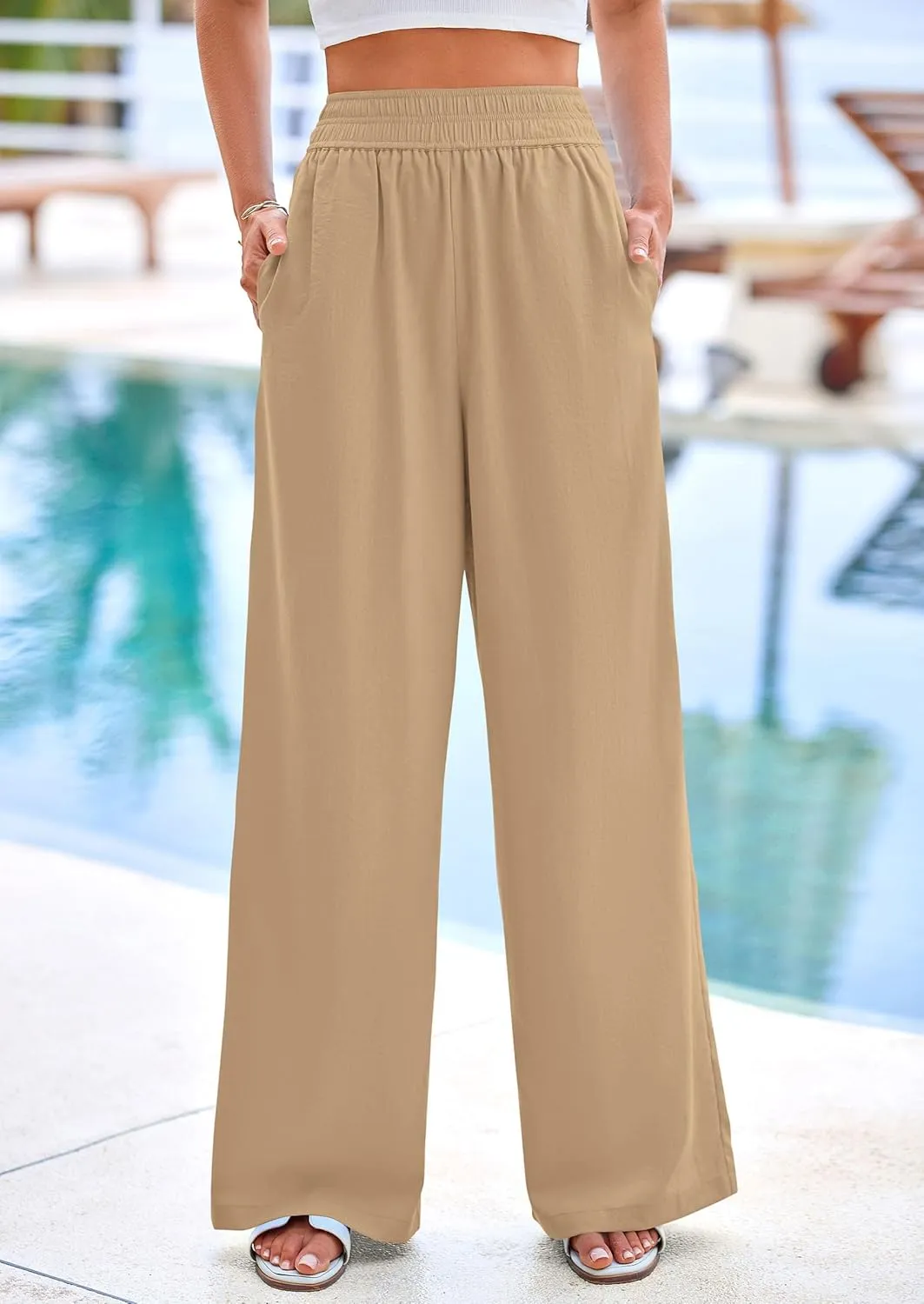 PRETTYGARDEN Womens Wide Leg Pants Casual 2025 Elastic Waist Loose Flowy Palazzo Pants Trousers with Pockets