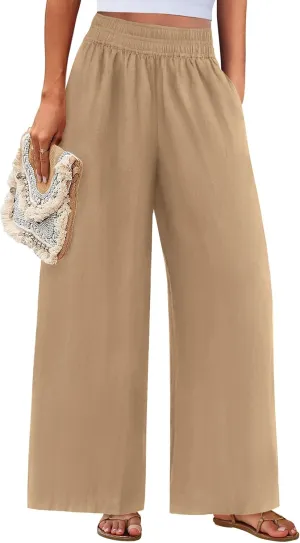 PRETTYGARDEN Womens Wide Leg Pants Casual 2025 Elastic Waist Loose Flowy Palazzo Pants Trousers with Pockets