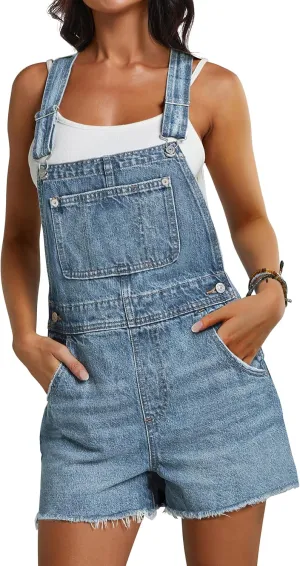 Qazel Vorrlon Denim Overall Shorts for Women Casual Summer Adjustable Strap Rompers with Pockets Bib Jeans Shortalls