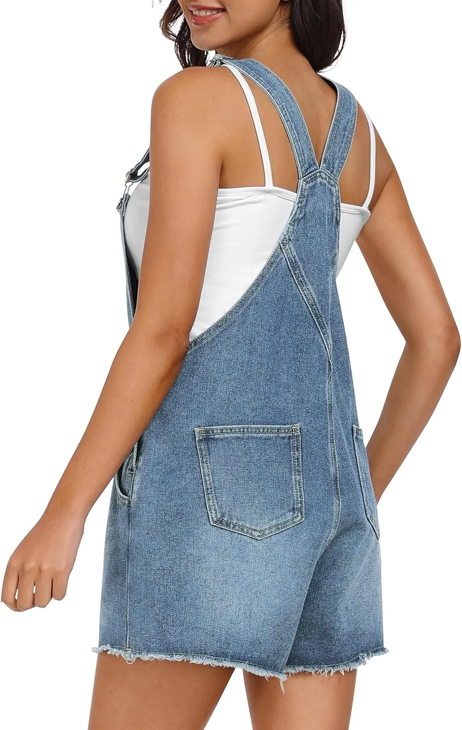 Qazel Vorrlon Denim Overall Shorts for Women Casual Summer Adjustable Strap Rompers with Pockets Bib Jeans Shortalls
