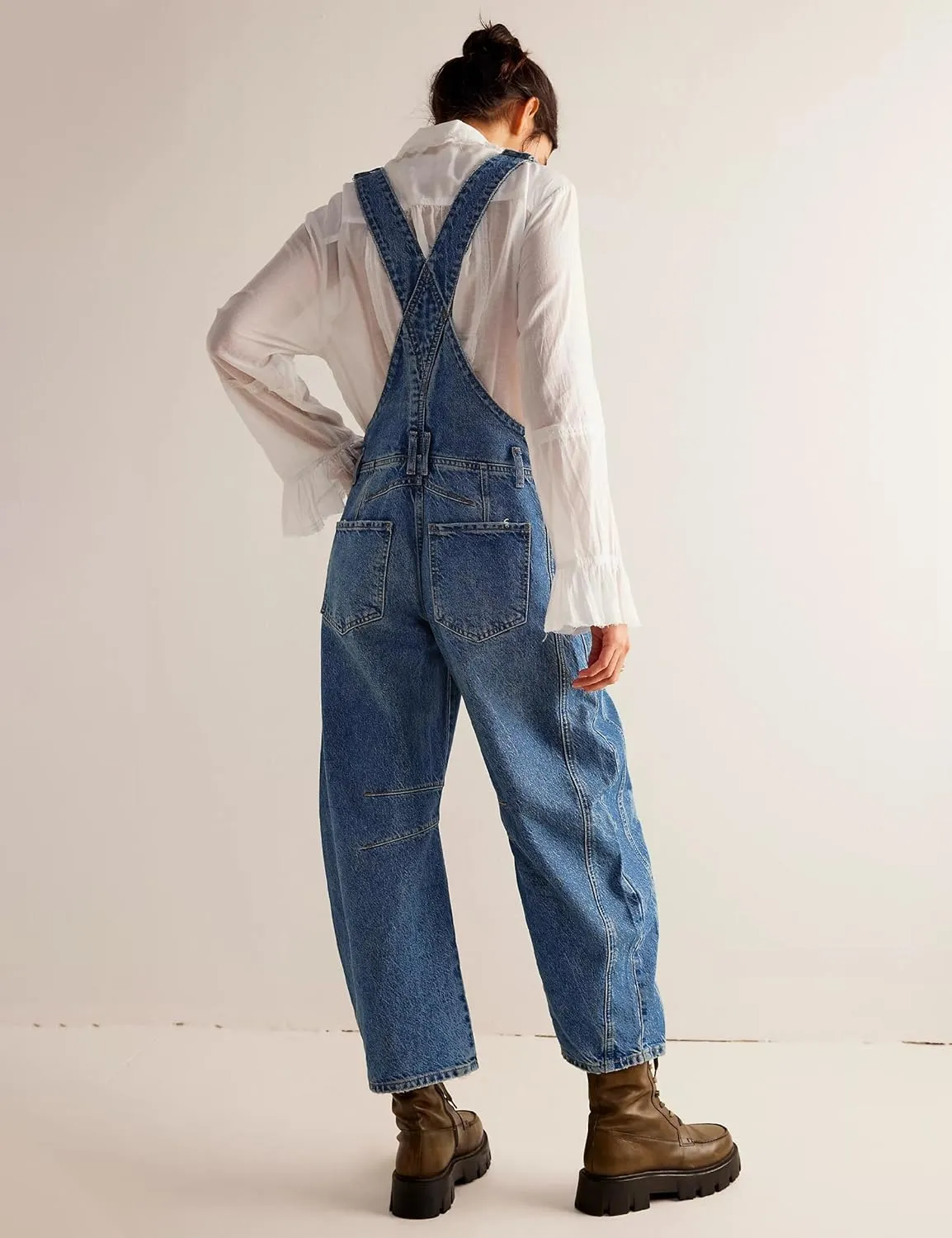 Qazel Vorrlon Denim Overalls for Women Barrel Wide Leg Bib Baggy Jeans Adjustable Denim Romper Stretch Jumpsuit Y2K Pants