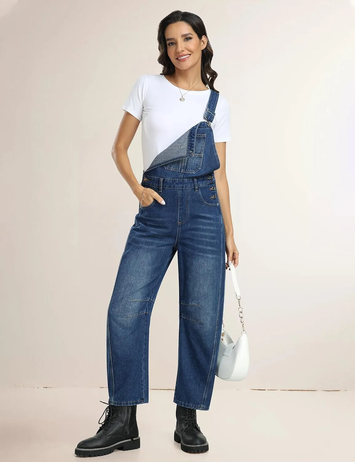 Qazel Vorrlon Denim Overalls for Women Barrel Wide Leg Bib Baggy Jeans Adjustable Denim Romper Stretch Jumpsuit Y2K Pants
