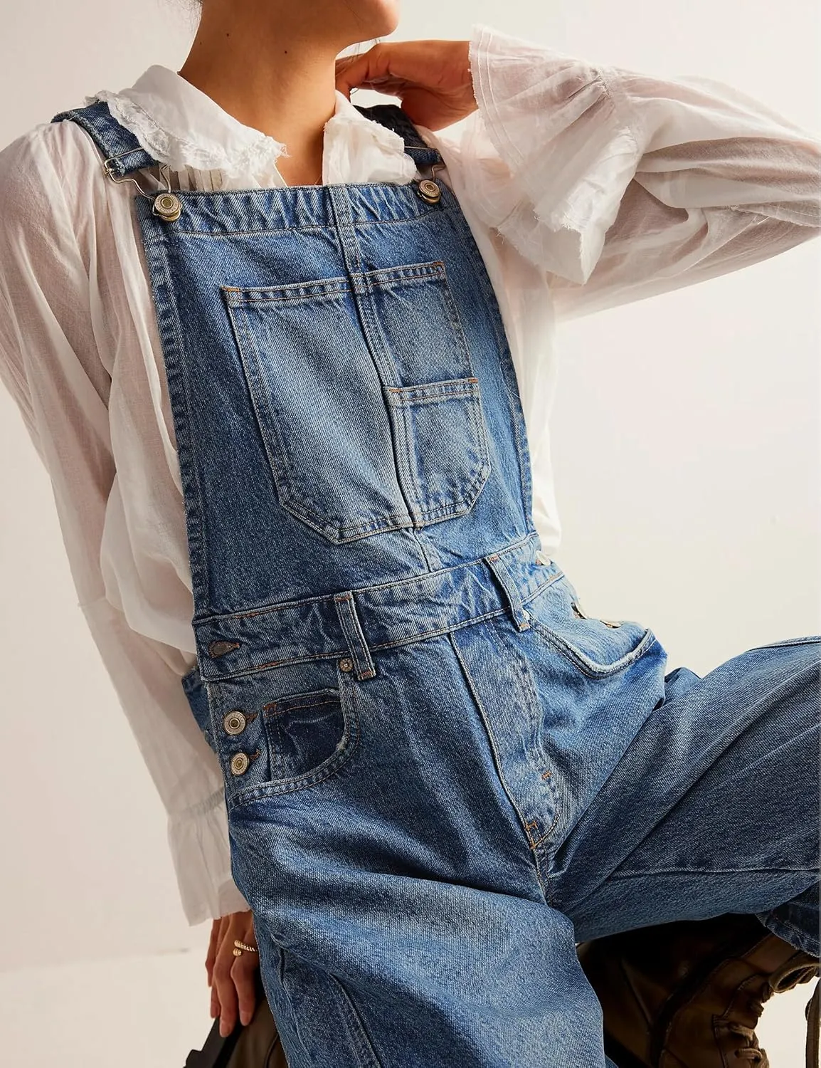 Qazel Vorrlon Denim Overalls for Women Barrel Wide Leg Bib Baggy Jeans Adjustable Denim Romper Stretch Jumpsuit Y2K Pants
