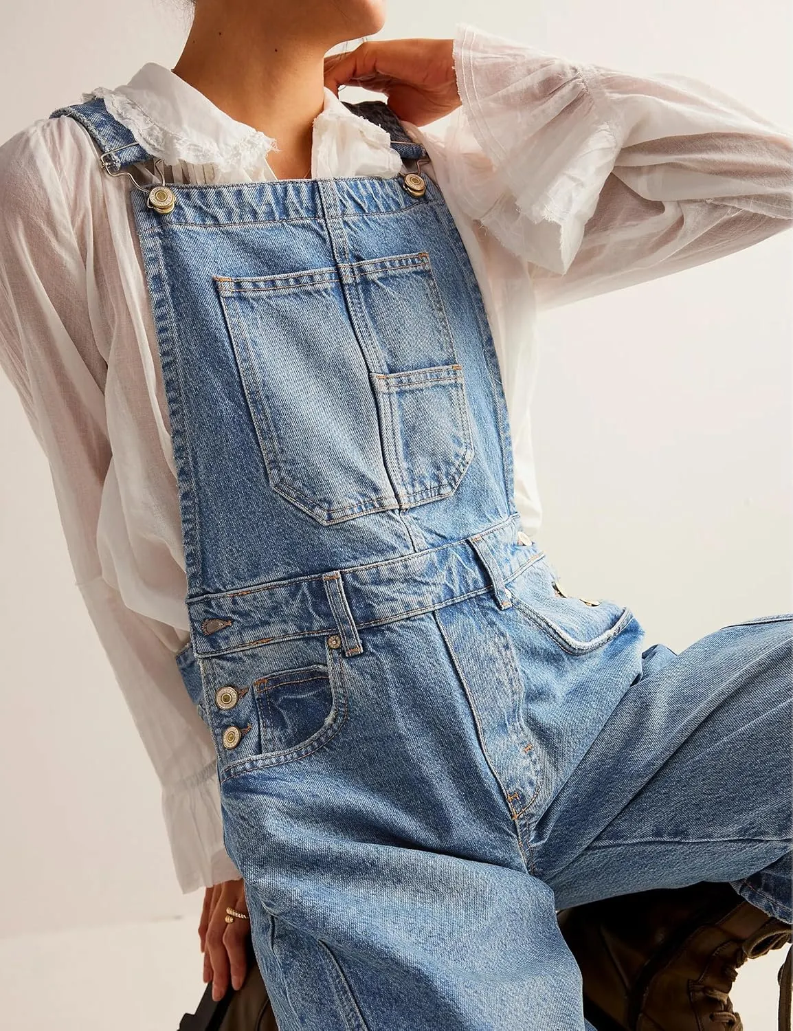 Qazel Vorrlon Denim Overalls for Women Barrel Wide Leg Bib Baggy Jeans Adjustable Denim Romper Stretch Jumpsuit Y2K Pants