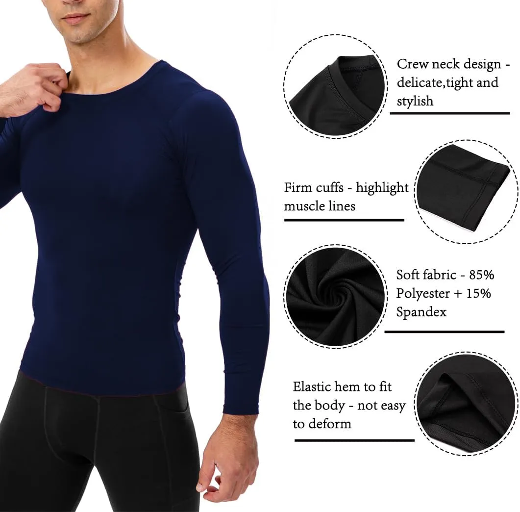 Queerier Men's Compression Shirts Workout T Shirt Long Sleeve Thermal Tops for Men Athletic Base Layer Gym Sports Underwear