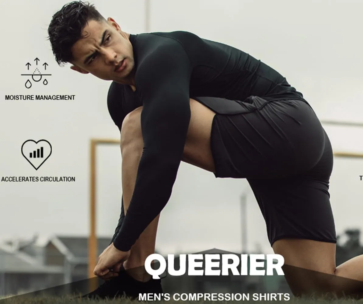 Queerier Men's Compression Shirts Workout T Shirt Long Sleeve Thermal Tops for Men Athletic Base Layer Gym Sports Underwear