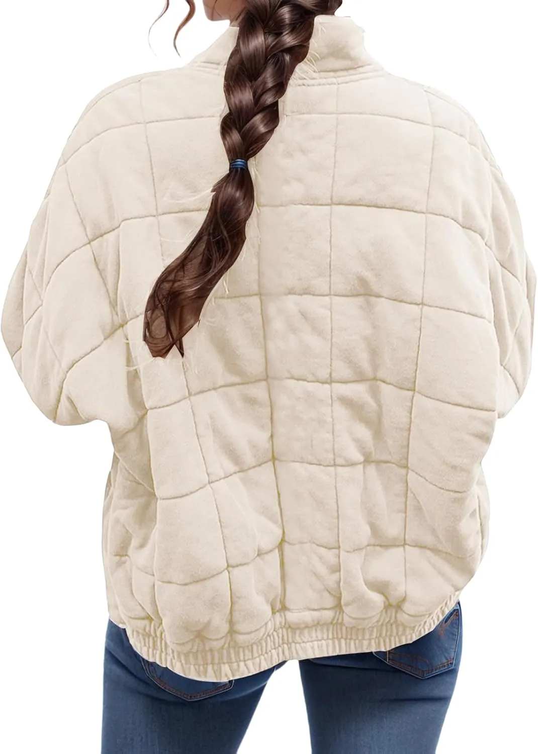 Quilted Puffer Jacket Women Lightweight Zip Up Long Sleeve Down Jacket Casual Button Warm Winter Coats with Pockets