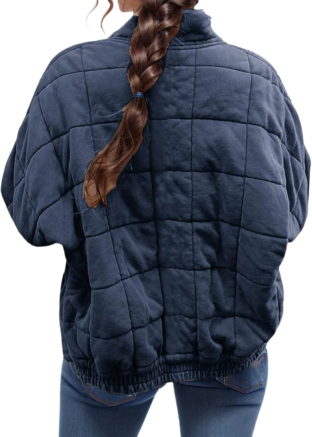 Quilted Puffer Jacket Women Lightweight Zip Up Long Sleeve Down Jacket Casual Button Warm Winter Coats with Pockets