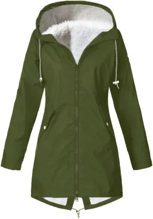 Rain Coats for Women Waterproof with Hood Thickened Fleece Lined Raincoat Casual Solid Lightweight Rain Coats