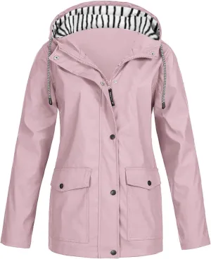 Rain Jackets for Women Windproof Waterproof Outdoor Lined Hooded Coats Fall Winter Warm Hiking Raincoat with Pockets