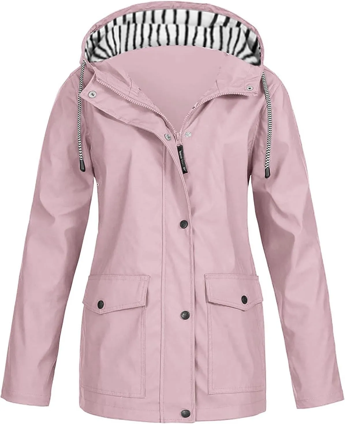 Rain Jackets for Women Windproof Waterproof Outdoor Lined Hooded Coats Fall Winter Warm Hiking Raincoat with Pockets