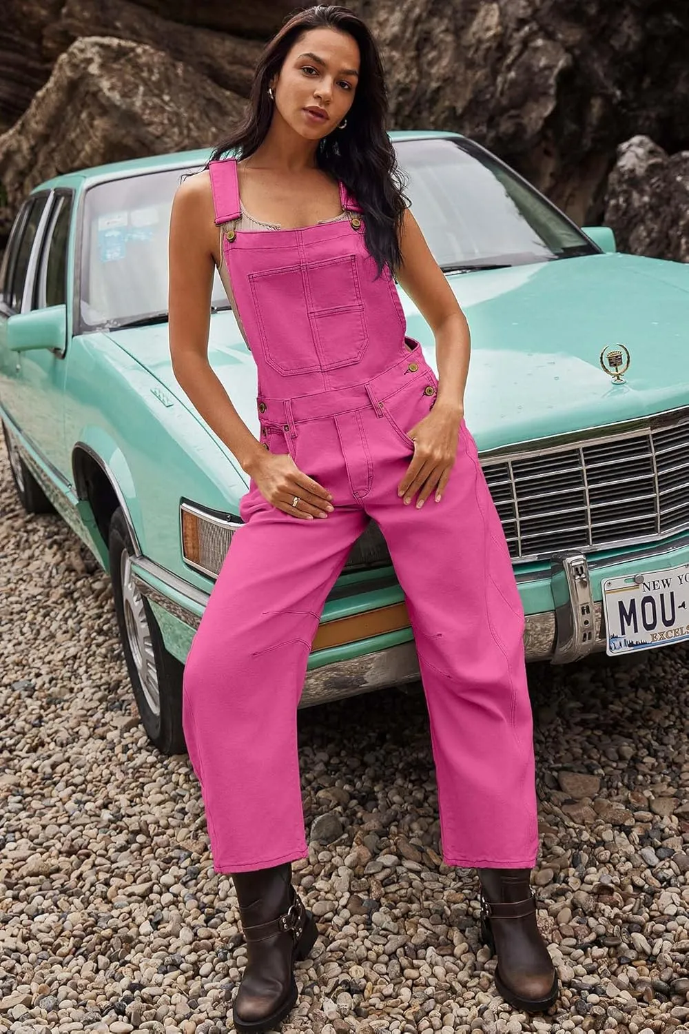 ReachMe Womens Casual Adjustable Bib Overalls Classic Wide Leg Jumpsuits Vintage Barrel Overalls Baggy Pants with Pockets