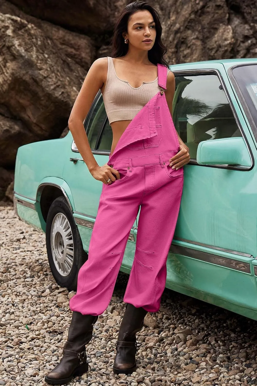 ReachMe Womens Casual Adjustable Bib Overalls Classic Wide Leg Jumpsuits Vintage Barrel Overalls Baggy Pants with Pockets