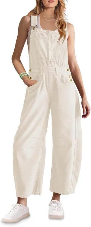 ReachMe Womens Casual Adjustable Bib Overalls Classic Wide Leg Jumpsuits Vintage Barrel Overalls Baggy Pants with Pockets