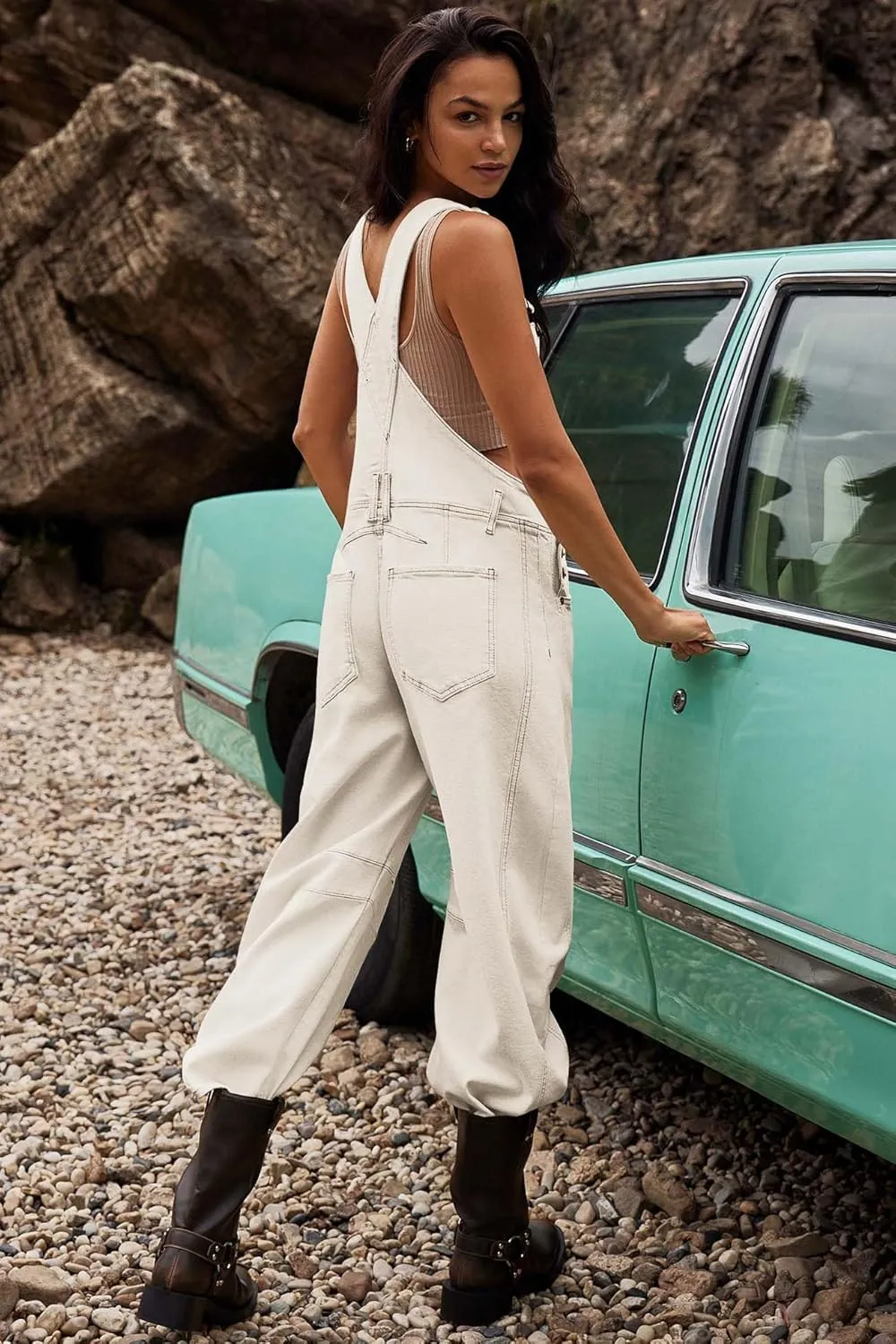 ReachMe Womens Casual Adjustable Bib Overalls Classic Wide Leg Jumpsuits Vintage Barrel Overalls Baggy Pants with Pockets