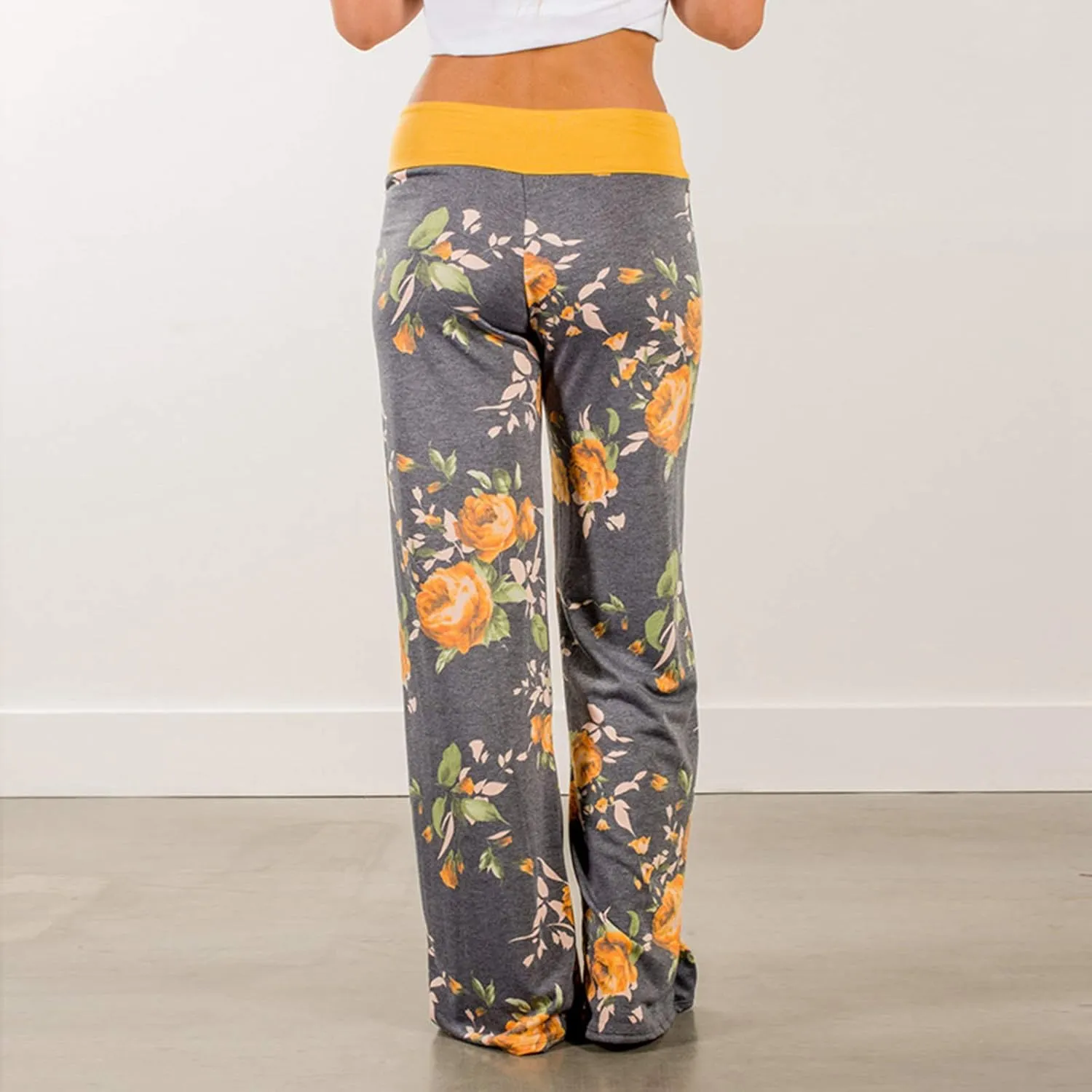 ROSA JUNIO Comfy Pajama Pants for Women Casual Drawstring Floral Palazzo Lounge Pants Stretch Wide Leg Bottoms