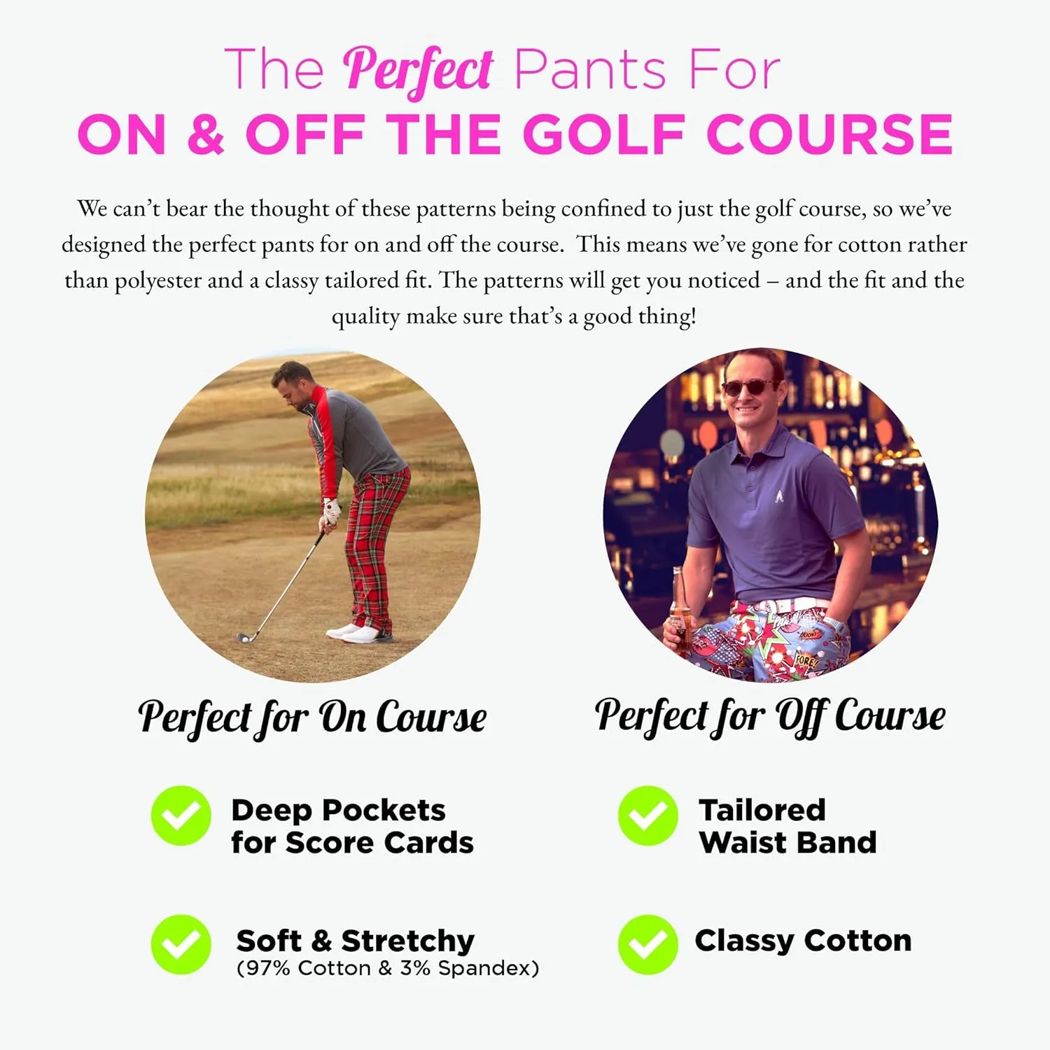 Royal & Awesome Mens Golf Pants, Golf Pants Men Relaxed Fit, Plaid Pants Men