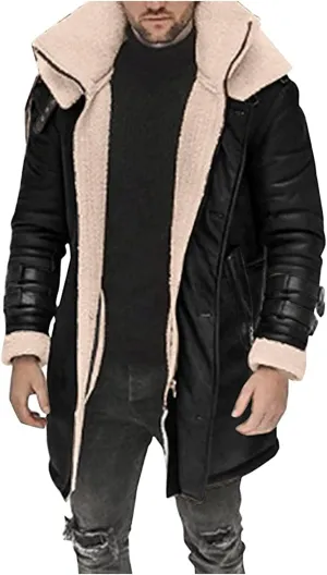 RTRDE Mens Casual Faux Fur Shearling Coat Winter Warm Jacket Windbreaker Overcoat Peacoat Long Jackets Fashion, M-5XL