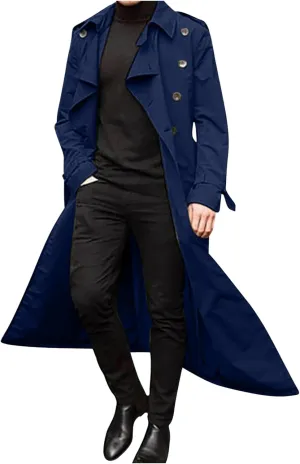 Saved for Later Items, Mens Trench Coat Fall Winter Double Breasted Lapel Windbreaker Overcoat Trenchcoat Casual Long Coats Peacoat Jacket, Trench Coat Men Black