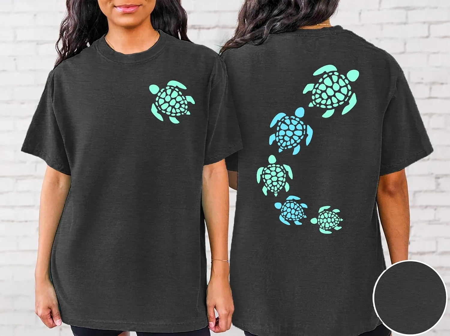 Sea Turtle Shirts Women: Oversized Hawaiian Shirt Beach Graphic T-Shirt Turtle Graphic Tee Casual Vacation Tops