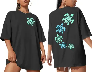Sea Turtle Shirts Women: Oversized Hawaiian Shirt Beach Graphic T-Shirt Turtle Graphic Tee Casual Vacation Tops